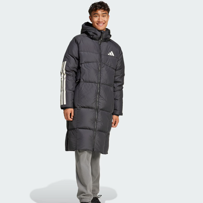 Adidas 男子经典三条纹长款连帽保暖运动羽绒服 JG3838 3839 3840