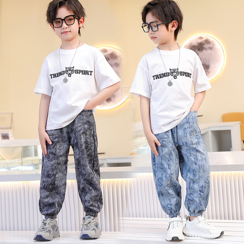 2024新款男童女童薄款牛仔裤防蚊裤夏季长裤仿棉裤时尚炸街韩版潮