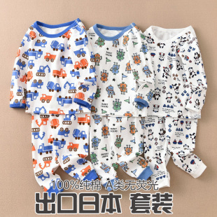 婴儿纯棉打底睡衣全棉家居服棉 儿童秋衣秋裤 日系秋季 男童内衣套装