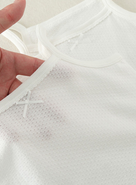 2件纯白色女童吊带背心女孩纯棉镂空网眼打底衫儿童夏季薄款睡衣