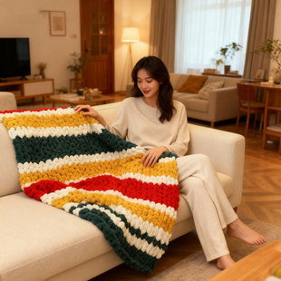 手工编织圣诞毛毯毛线diy材料包手指猫尾线围巾超粗加厚盖毯冬季