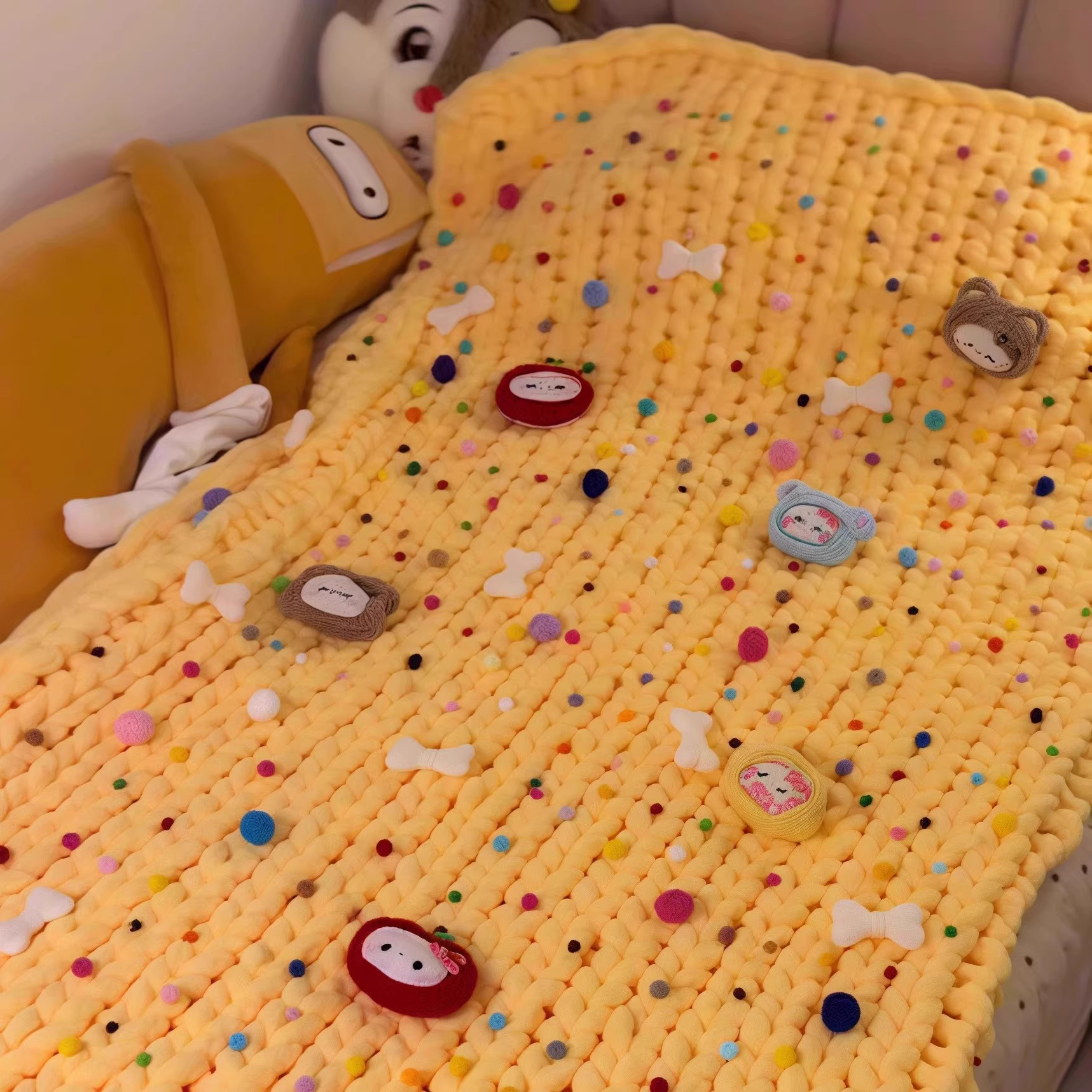 手指芝士猫尾线毯子手工diy毛线材料包粗冰条盖毯手织围巾午睡毯