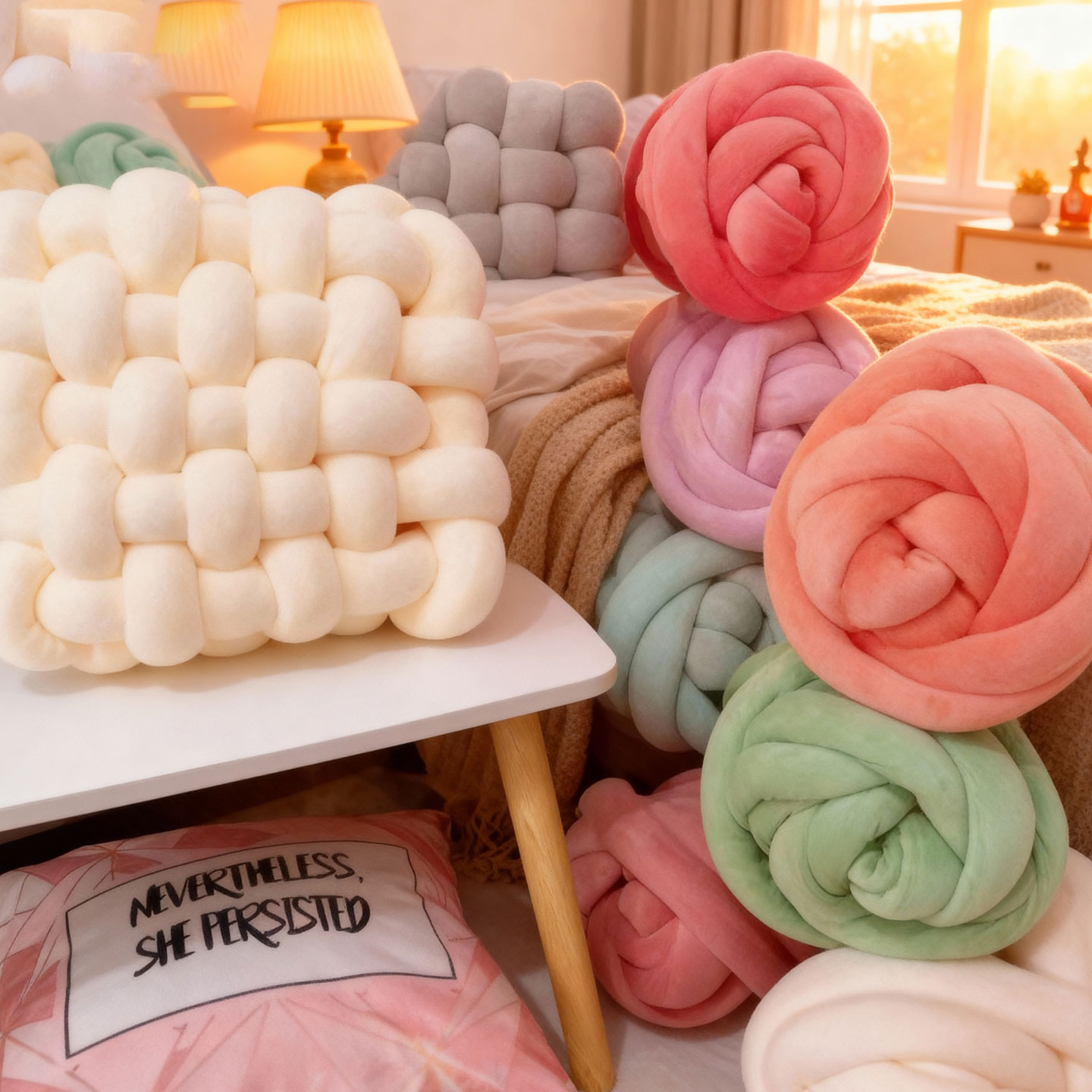 抱枕手工编织diy材料包沙发靠枕坐垫超粗4CM冰岛毛线灌心棉防撞条