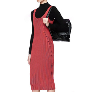 春季连衣裙女士加厚坑条弹力修身包臀针织裙子长款性感无袖长裙