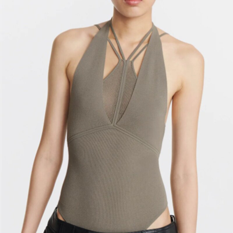 女士吊带背心紧身无袖性感内搭显瘦打底衫针织衫连体衣修身纯色