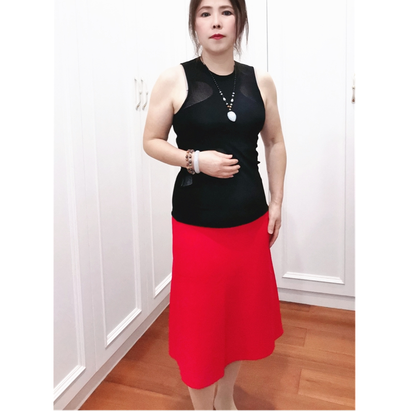 夏季半身裙女士a字摆自然腰短裙纯色通勤红色长半裙针织短裙包臀