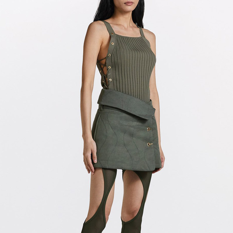 夏季针织背心女士鸡眼穿带镂空针织衫无袖套头修身吊带通勤纯色