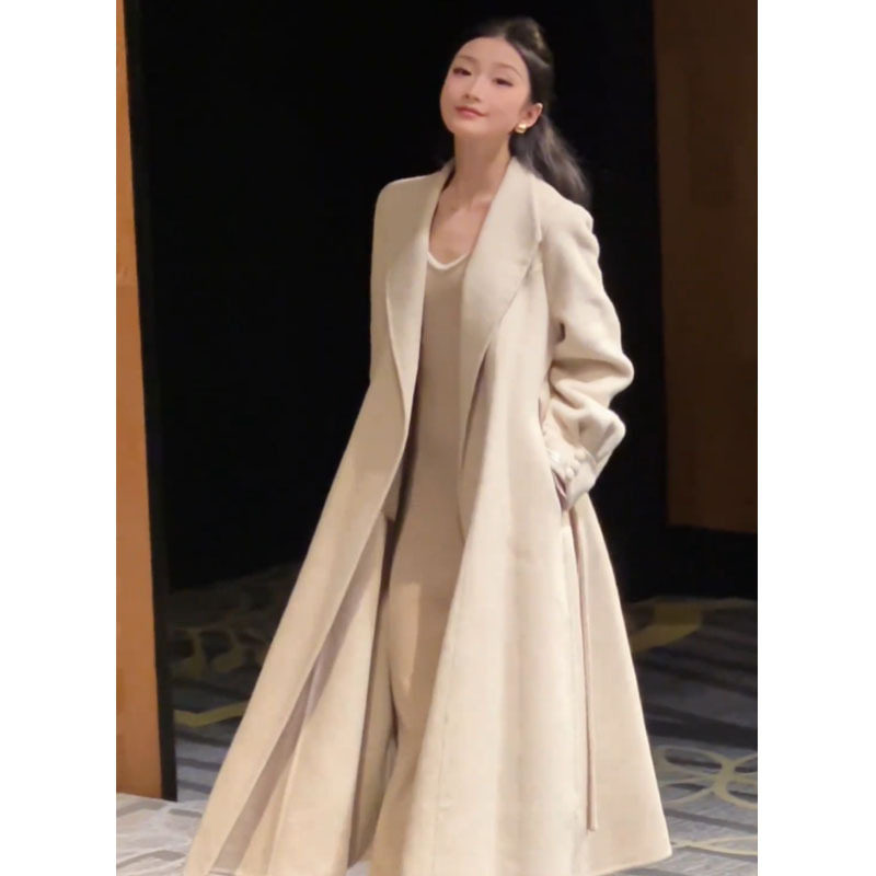 双面羊毛大衣女加长款2025秋冬新款御姐风系带加厚羊绒毛呢外套