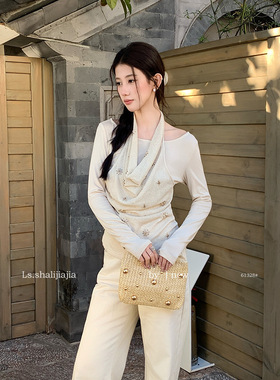 LS 甜美气质挂脖设计修身小衫 广州十三行2026早春新品女装61328#