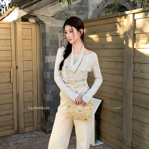 LS 甜美气质挂脖设计修身小衫 广州十三行2026早春新品女装61328#