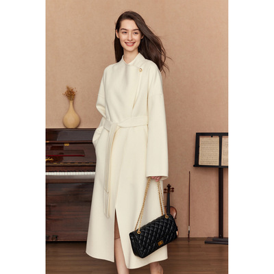 赫本风高级感双面羊绒羊毛大衣女装中长款白色简约毛呢外套秋冬季