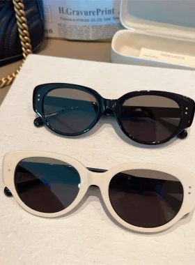 2025新款时尚椭圆猫眼墨镜防紫外线小框男女同款高级感大脸显瘦