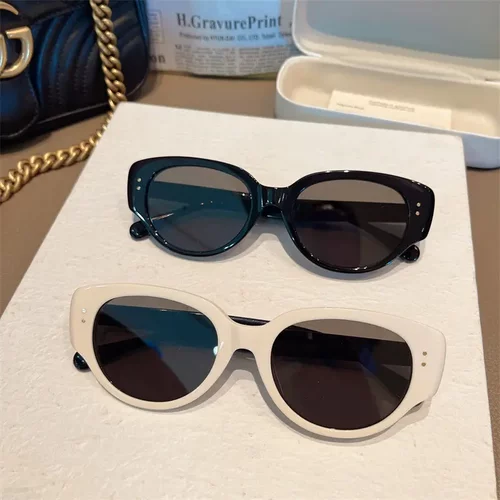 2025新款时尚椭圆猫眼墨镜防紫外线小框男女同款高级感大脸显瘦