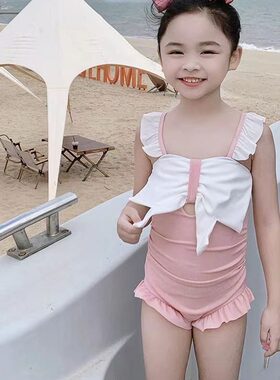 儿童泳衣女孩中小童连体泳装女童4-6岁牛奶丝连体式高弹露背