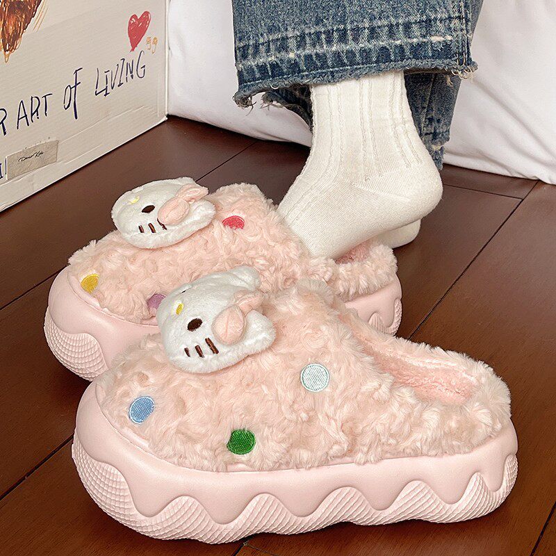 新疆包邮卡通可爱防滑毛毛棉拖鞋女秋冬季新款居家保暖厚底加绒包
