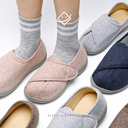 魔术贴老人护理鞋四季保暖棉拖鞋