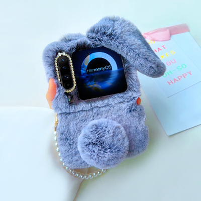毛茸茸卡通适用华为purax手机壳典藏版毛绒女款手提链中轴全包防摔p50pocket2折叠屏保护壳高级气质可爱奢华