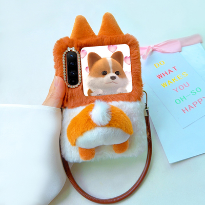 毛绒卡通适用华为purax手机壳典藏版中轴全包防摔女款毛绒手提链p50pocket2s折叠屏挂绳novaflip s可爱保护套