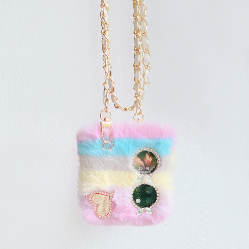 斜跨适用华为p50pocketS手机壳宝盒折叠屏女款毛绒长背链手提防摔pocket 2毛茸茸可爱创意新款保护壳novaflip