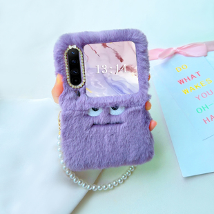 可爱毛绒适用华为purax手机壳典藏版女款毛绒全包中轴防摔p50pocket2折叠屏保护壳带挂绳手提链卡通novaflips