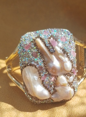 天然巴洛克异形珍珠手镯捷克钻碧玺手环复古民族风手环手链礼物