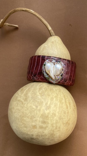 巴洛克淡水珍珠真皮手镯镶嵌手镯开口镯子