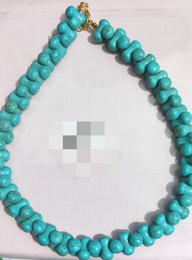 优化松石哑铃珠项链中古vintage古董复刻骨头蓝松石重工锁骨链