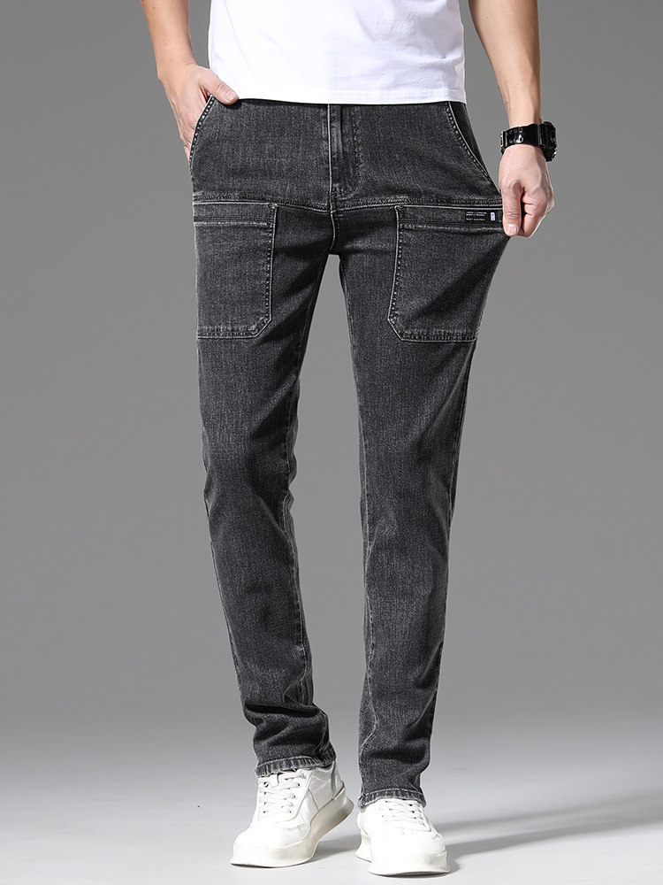 2024 [NEW] SPRING AND AUTUMN VERSATILE SIX POCKET JEANS MENS LOOSE STRAIGHT PANTS MENS STRETCH MULTI-POCKET TROUSERS