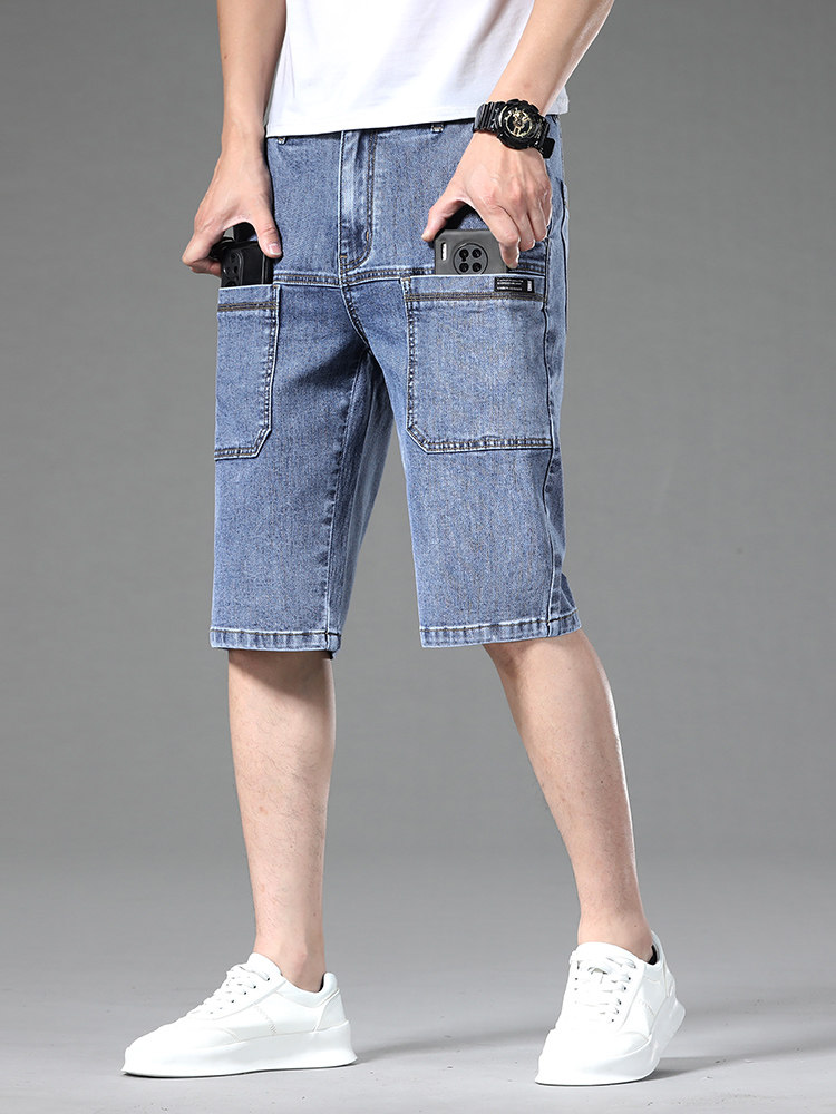 2024 [NEW] SUMMER VERSATILE DENIM SHORTS MENS SIX-POCKET STRETCH MENS MEDIUM PANTS TREND CROPPED MENS PANTS