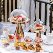 轻奢多功能高脚托盘 点心架摆盘化妆品收纳架精致镜面托盘