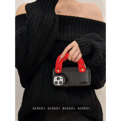 ins韩风设计感充棉手提波点软壳防摔适用于苹果17promax16/15/14手机壳