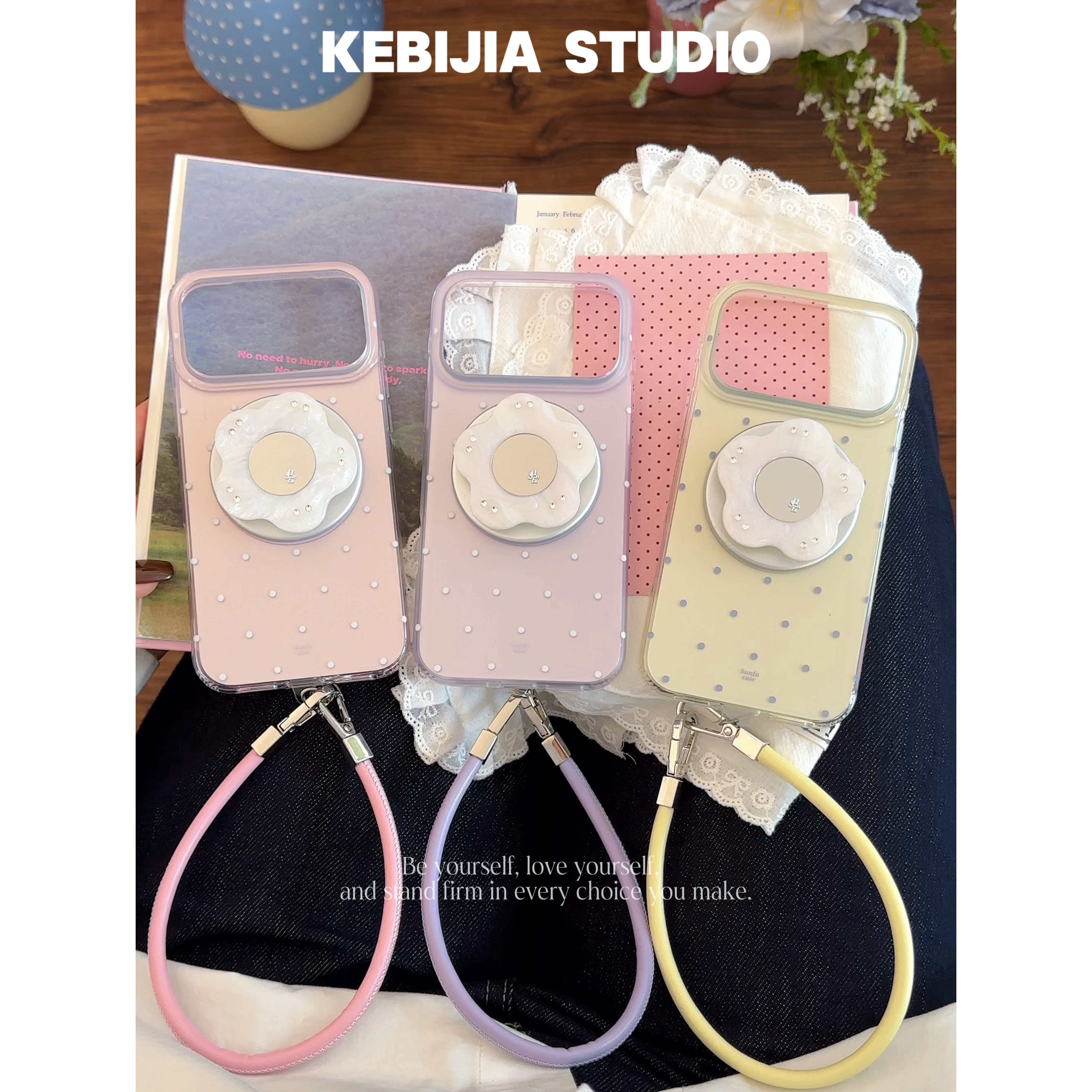 ins韩系轻奢波点花朵镜面磁吸支架适用苹果17promax/16/15手机壳