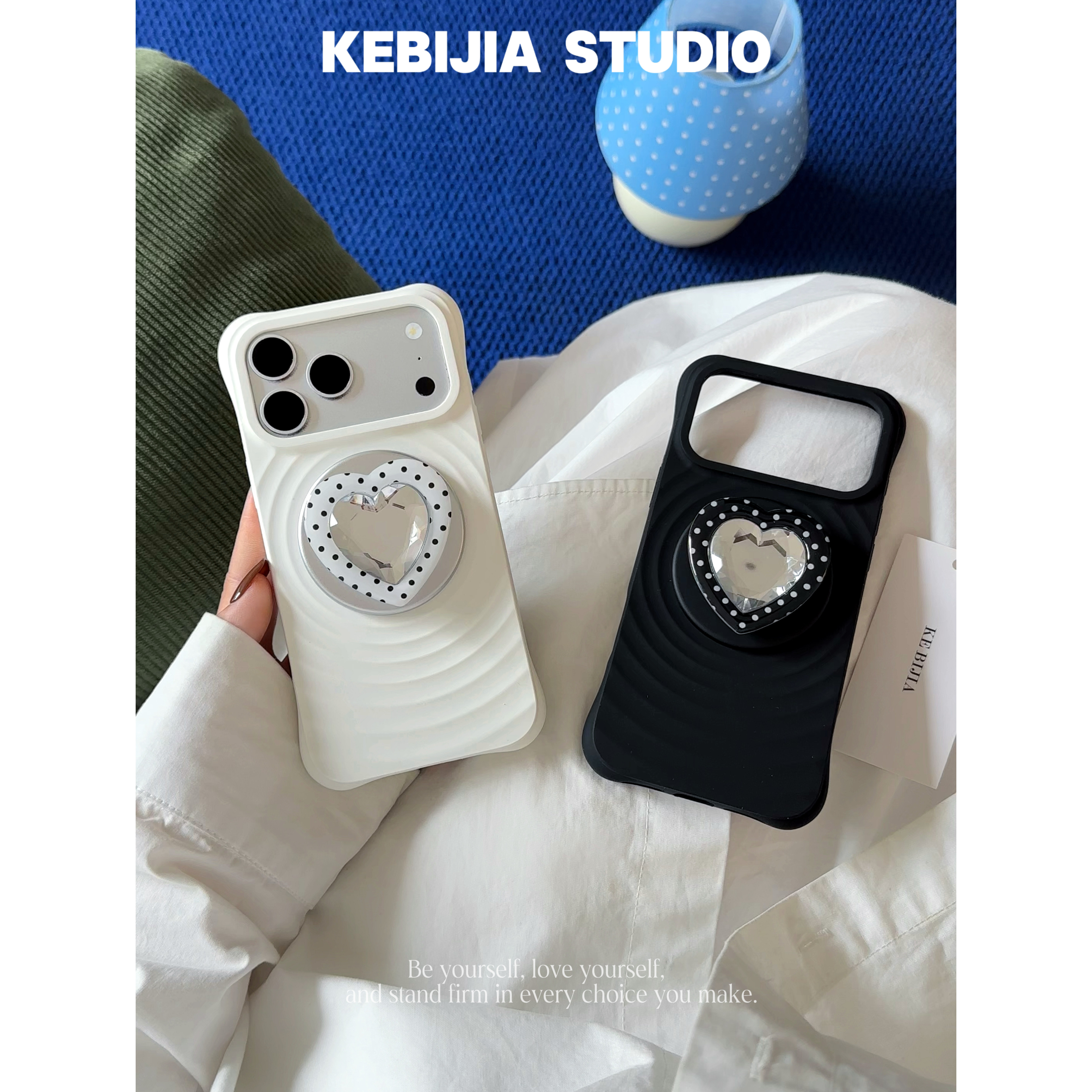 ins波漾爱心波点磁吸支架手机壳适用苹果17promax/16/15/14手机壳