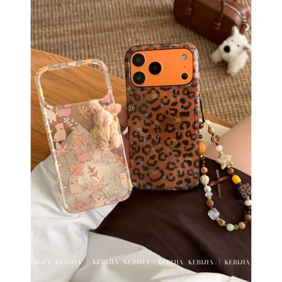 ins豹纹kt猫橙色落叶链条防摔适用于苹果17promax15/16手机壳