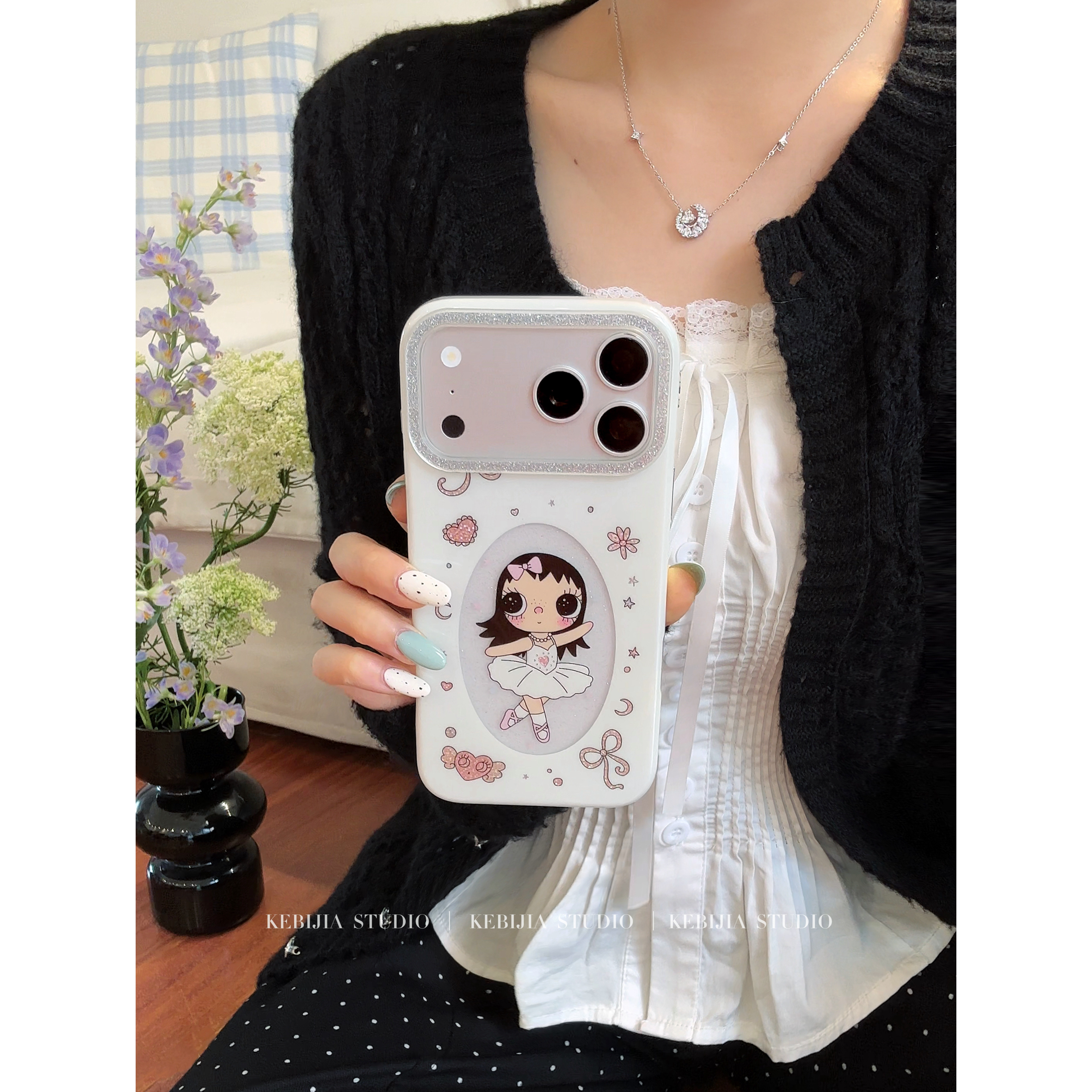 ins韩风闪粉芭蕾舞小玉女孩适用苹果17promax/iPhone16/15手机壳