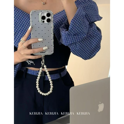 ins高级韩国银色波点珍珠链条防摔适用于苹果17promax16/15/14手机壳
