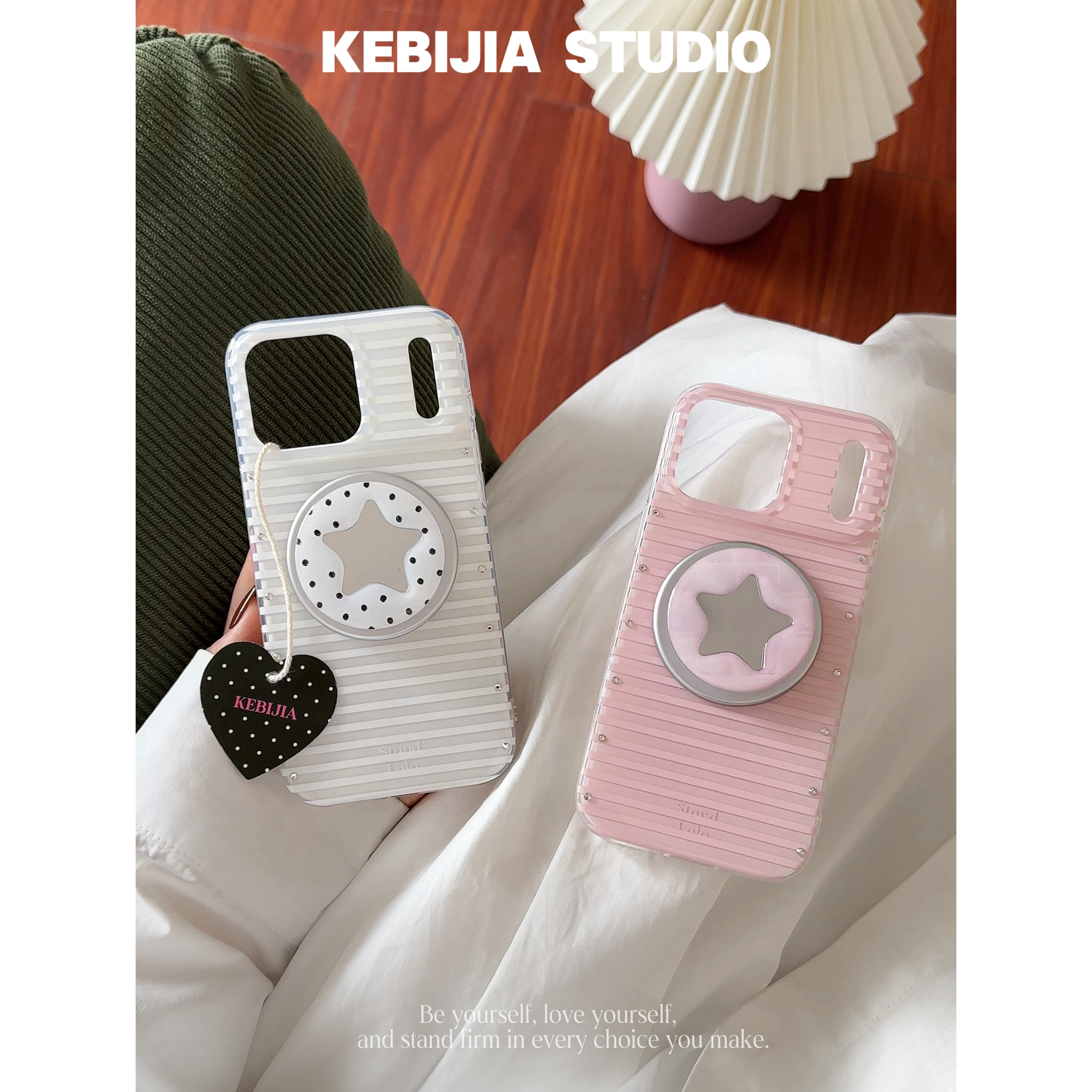 ins韩系条纹镜面星星磁吸支架适用苹果17promax/16/15/14手机壳13