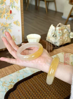 黄龙玉手镯翡翠冰种黄龙玉手镯一口糖石英岩黄翡手镯小红书