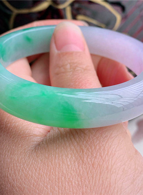 缅甸翡翠手镯女冰种紫绿色春彩正圆贵妃玉手镯手饰女款送妈妈送礼