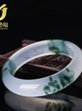 缅甸级翡翠飘花玉手镯玉石冰种飘花玉镯子白冰透镯子女款