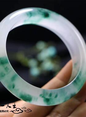 冰种天然飘花玉石女款玉镯独龙玉镯子石英岩玉手镯带证书