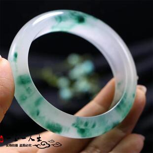 冰种天然飘花玉石女款玉镯独龙玉镯子石英岩玉手镯带证书