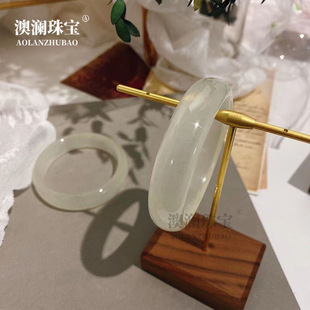 冰种蚕丝玉手镯时尚款贵妇手镯冰种荧光白玉美人玉镯细条扁条手镯