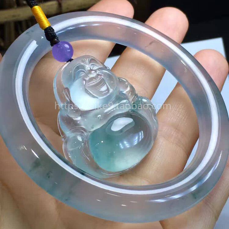 冰种飘花阳绿翡翠手镯缅甸天然货玻璃种吊坠圆条玉手镯子少女款
