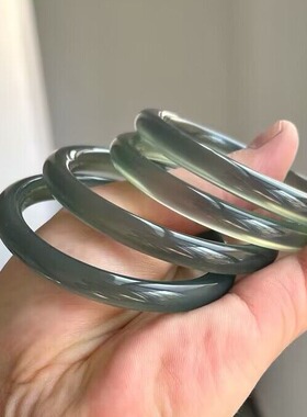 8mm库里蓝圆条美人镯玉髓镯子女款玉石冰透玛瑙手镯 轻奢小众