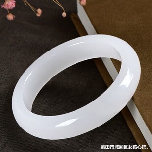 天然新疆和田玉手镯女羊脂白玉正圈宽版圆镯和田白玉手镯子手饰女