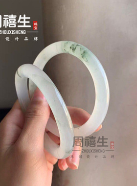 金丝玉手镯高冰圆条天翠山飘花玉镯新疆翠玉雪域冰翠女士手镯批