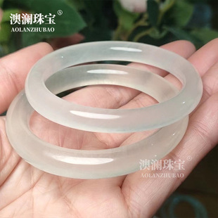 天然玉石冰透圆条阿富汗玉手镯方解石冰种蚕丝玉手镯