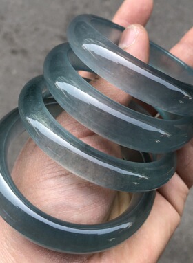 冰种库里蓝玉手镯蓝玉冰透玉镯子扁条美人条石英岩玉手镯货源