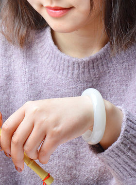 新疆和田玉手镯和田玉白玉手镯和田玉真玉羊脂玉细手镯附证书旺夫